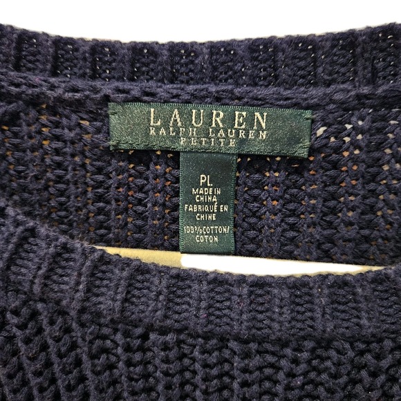 2 Lauren Ralph Lauren Women Cotton Crew Neck Sweaters Orange Navy Petite Large - Picture 6 of 8